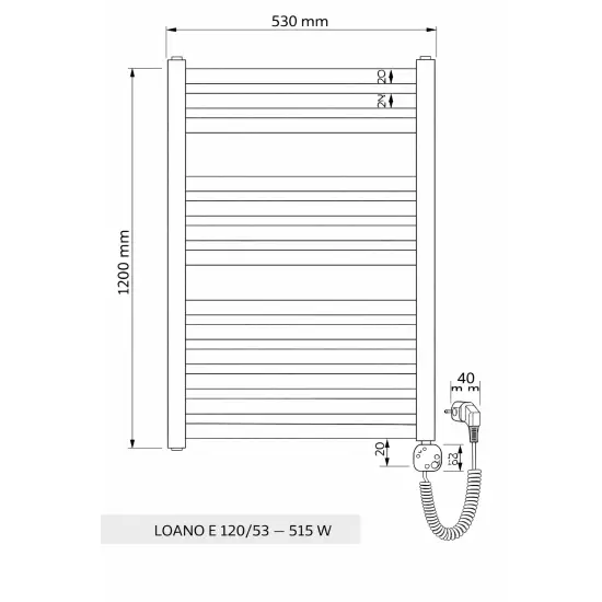 Loano E Grzejnik łazienkowy elektryczny 120/53 515 W  czarny mat Vitalle